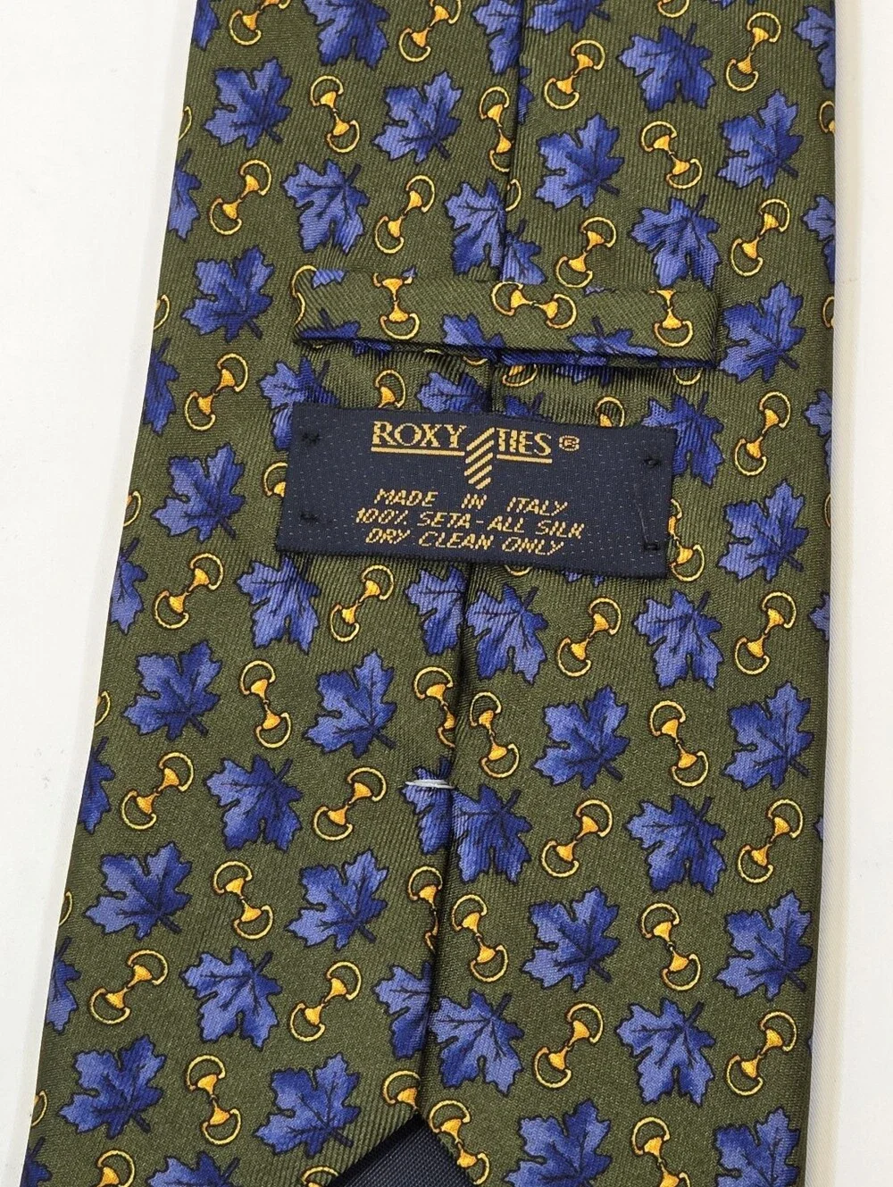 Roxy Italy 100% Silk Blue Maple Leaf Horse Bit Tie